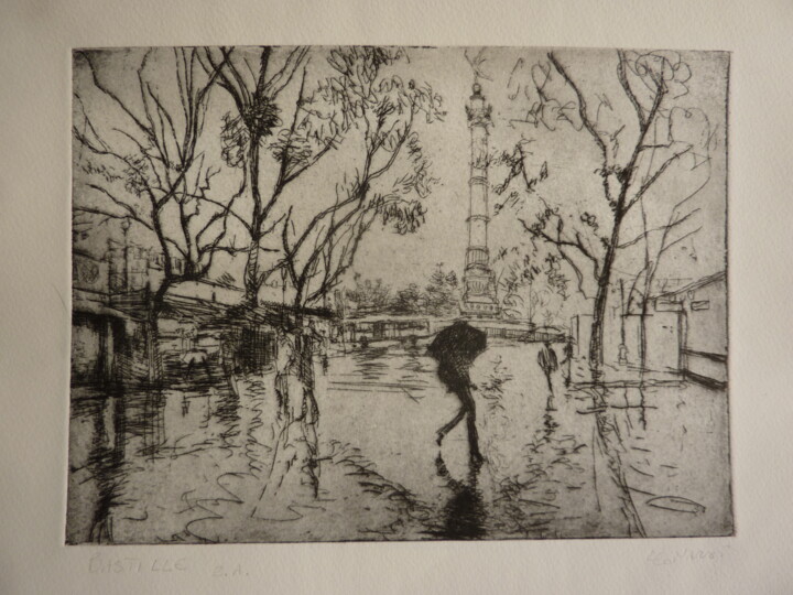 Отпечатки и Гравюры под названием "Paris, La Bastille" - Manuel Leonardi, Подлинное произведение искусства
