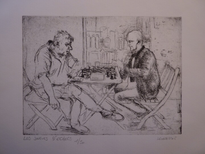 Gravures & estampes intitulée "Joueurs d'échecs" par Manuel Leonardi, Œuvre d'art originale