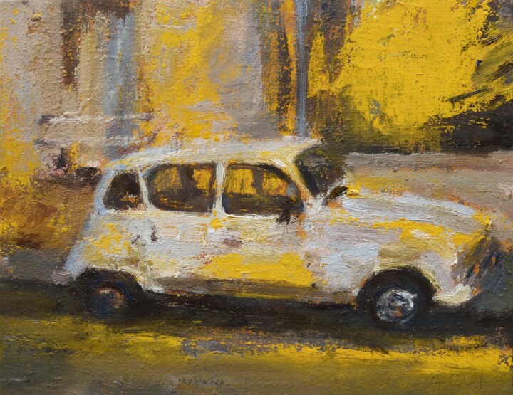 Schilderij getiteld "Renault 4L" door Manuel Leonardi, Origineel Kunstwerk, Olie