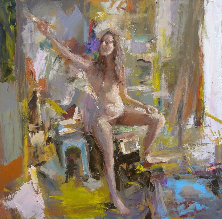 Painting titled "Aurelle peint nue" by Manuel Leonardi, Original Artwork