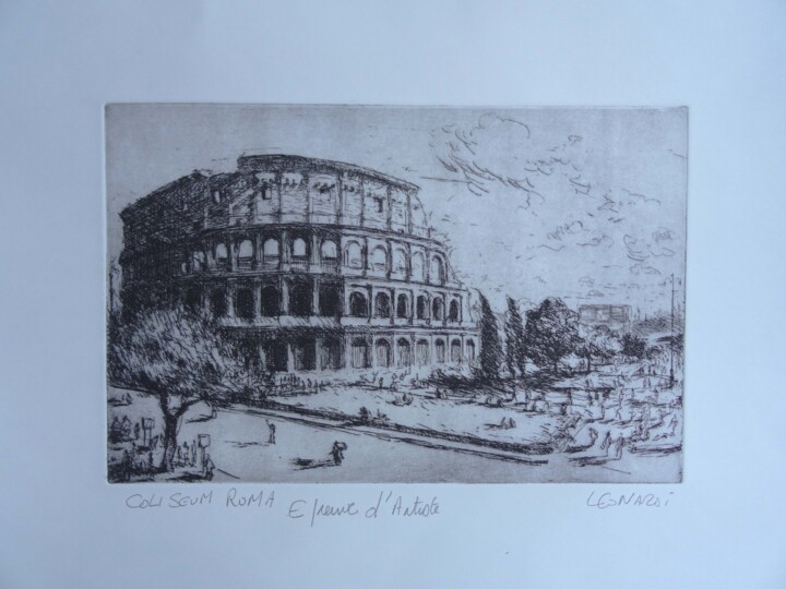 Incisioni, stampe intitolato "Coliseum, Roma" da Manuel Leonardi, Opera d'arte originale, Acquaforte