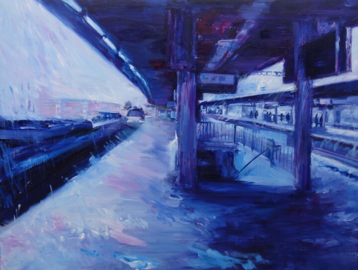 Картина под названием "RER pluie" - Manuel Leonardi, Подлинное произведение искусства, Масло