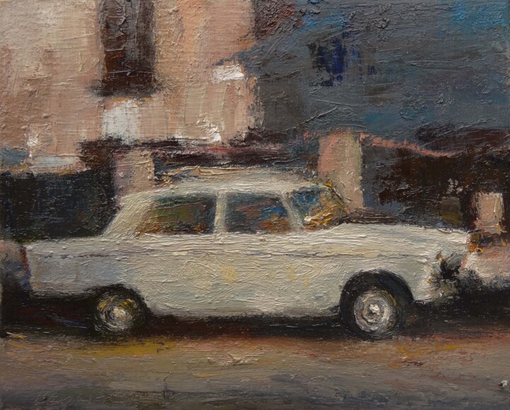 Painting titled "Peugeot 404 mars 17" by Manuel Leonardi, Original Artwork, Oil