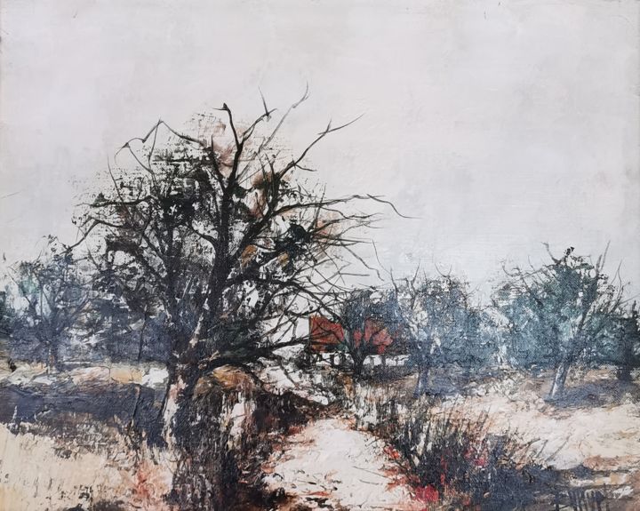 Painting titled "Paysage d'hiver" by Manuel Mouton Bunuel, Original Artwork, Oil