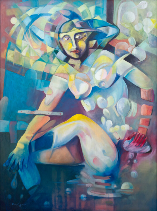 Pittura intitolato "Baño tras la vidrie…" da Manuel Ruiz Carrillo, Opera d'arte originale, Olio