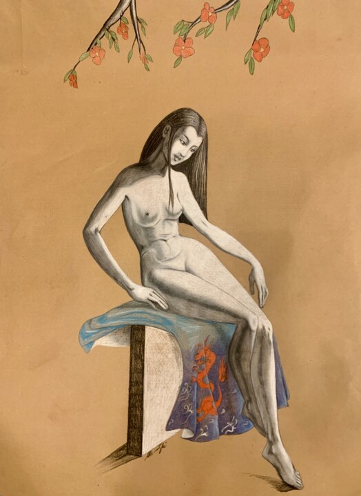 Dessin intitulée "Delicatezza" par Manuela Girgenti, Œuvre d'art originale, Fusain