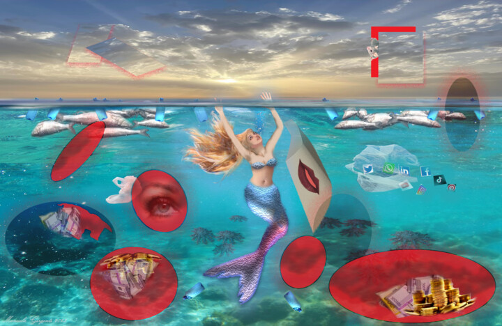 Digital Arts titled "La Sirena Morente" by Manuela Girgenti, Original Artwork, Digital Collage