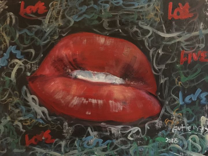 Ζωγραφική με τίτλο "Lipstick II" από Gutierrez, Αυθεντικά έργα τέχνης, Λάδι