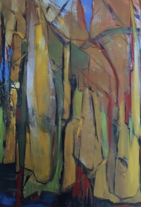 Peinture intitulée "Forêt jaune" par Gutierrez, Œuvre d'art originale