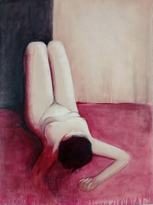 Painting titled "Nu rouge" by Manuela Limacher, Original Artwork, Acrylic
