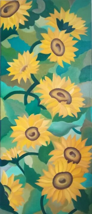 Painting titled "Helianthus" by Manuela Marques, Original Artwork, Oil