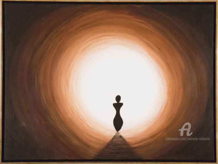 Painting titled "PASSAGE VERS LA LUM…" by Manuela Millienne, Original Artwork, Acrylic Mounted on Wood Stretcher frame