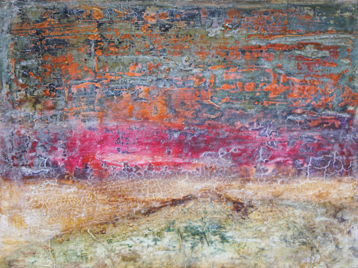 Painting titled "Meer und Land IV" by Manuela Mordhorst, Original Artwork, Acrylic Mounted on Wood Stretcher frame