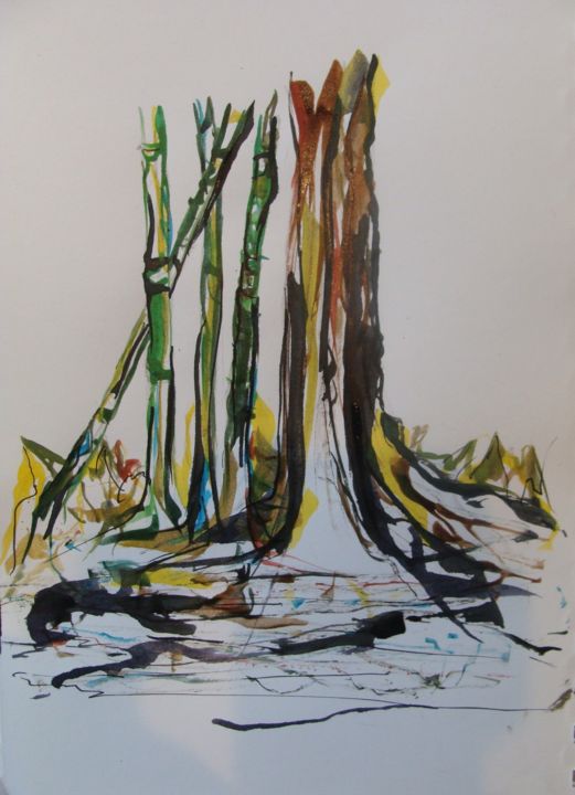 Dessin intitulée "forêt bambou et amo…" par Manuela Robert, Œuvre d'art originale, Autre