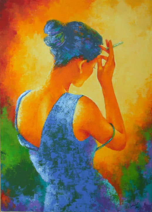Pittura intitolato "La sigaretta" da Manuela Togni, Opera d'arte originale
