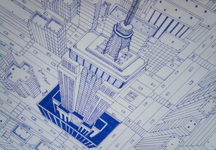 Drawing titled "Empire state Buildi…" by Manuella Bissiongol, Original Artwork, Ballpoint pen