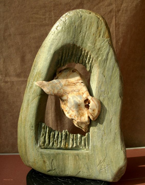 Sculpture titled "Brain Gate 2007 scu…" by Manuel R Surrealist, Original Artwork, Stone