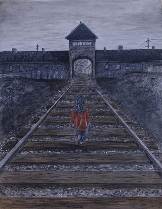 Gravures & estampes intitulée "Auschwitz entrance~…" par Manuel Panìco, Œuvre d'art originale, Impression numérique
