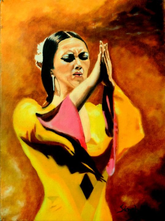 Pintura titulada "Raquel Heredia (Bai…" por Sánchez, Obra de arte original, Oleo