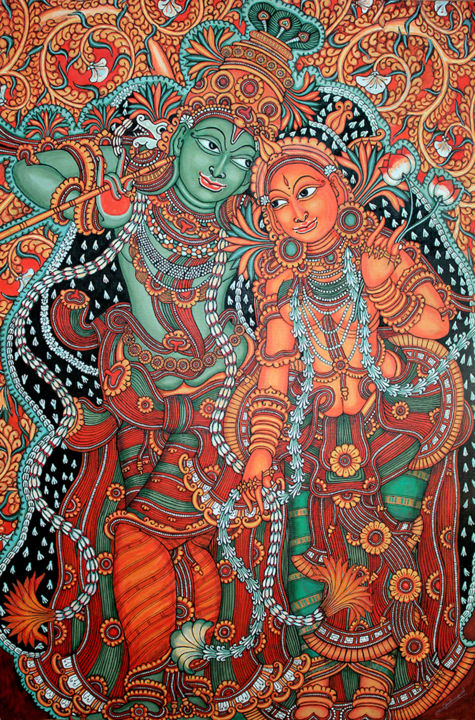 Painting titled "krishna radha.jpg" by Manujbrahmapaad Chithrapathamk, Original Artwork, Acrylic