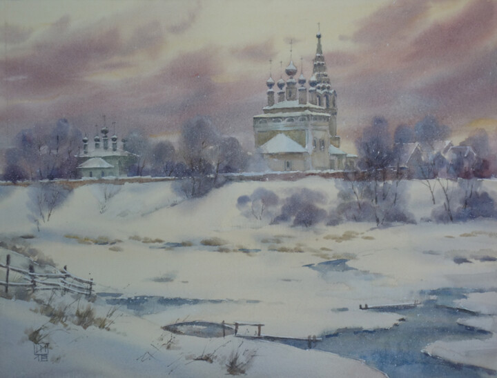 Painting titled "Winter in Danilov M…" by Igor Manukhov, Original Artwork, Watercolor