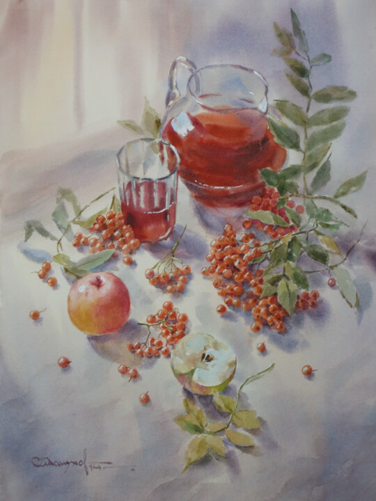 Painting titled "Still life with ash…" by Igor Manukhov, Original Artwork, Watercolor