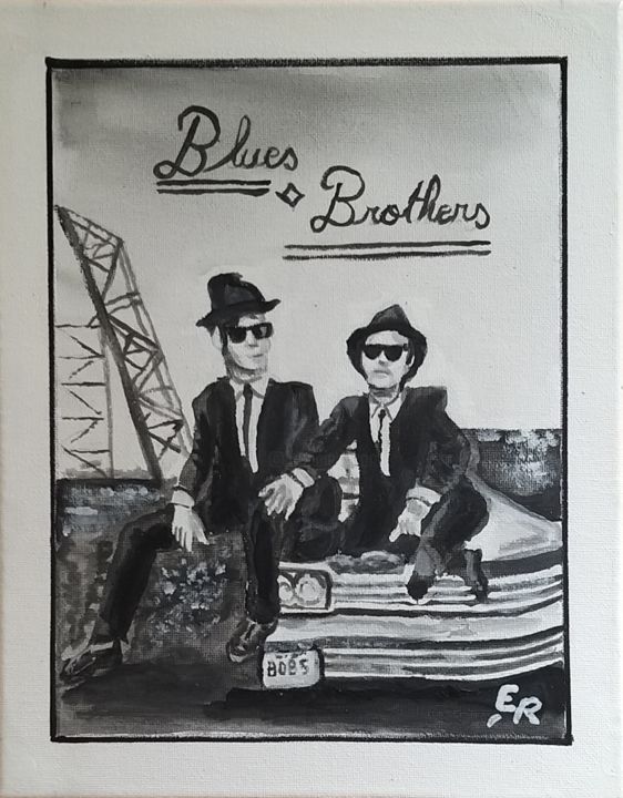 Painting titled "Blues brothers" by Chien De Talus, Original Artwork, Watercolor