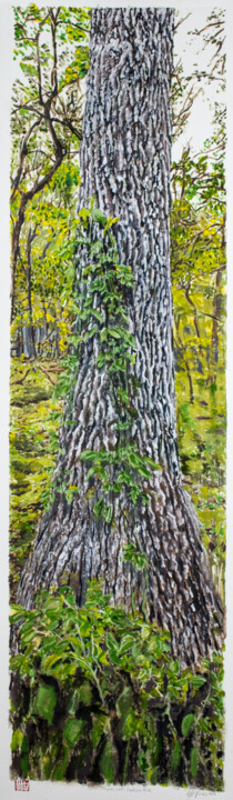 Printmaking titled "Oak Tree With Invas…" by Michael E. Voss, Original Artwork, Monotype