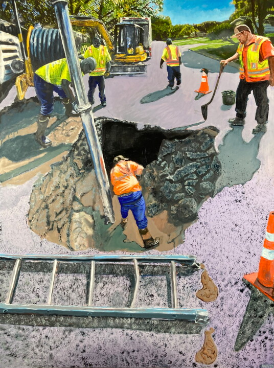 "Water Main Break" başlıklı Tablo Michael E. Voss tarafından, Orijinal sanat, Petrol Ahşap Sedye çerçevesi üzerine monte edi…