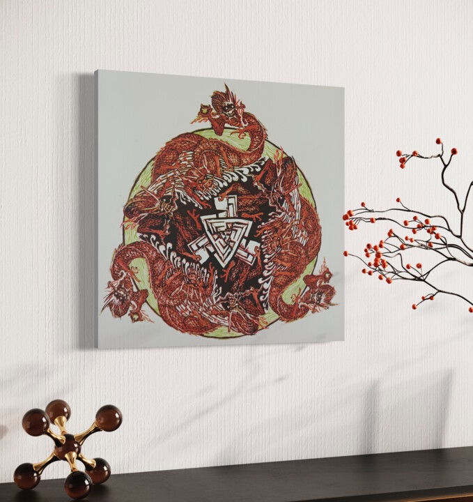 Nine Dragons, Printmaking by Michael E. Voss Artmajeur