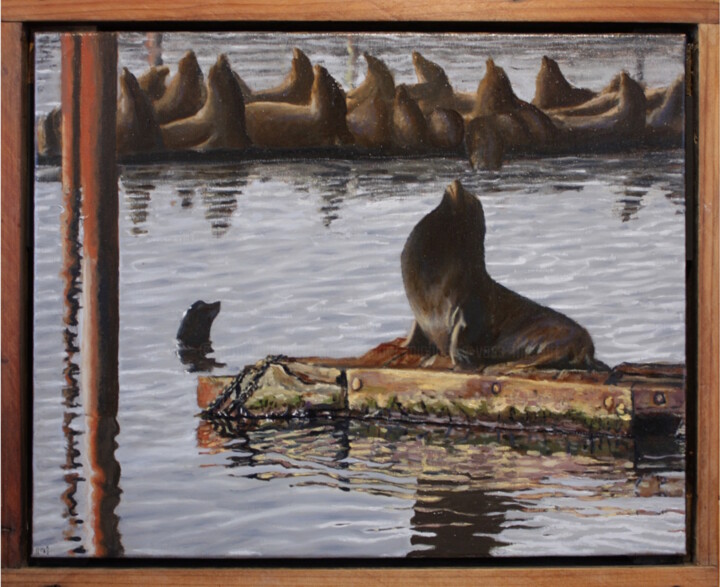 Schilderij getiteld "Astorian Challenge" door Michael E. Voss, Origineel Kunstwerk, Olie Gemonteerd op Frame voor houten bra…