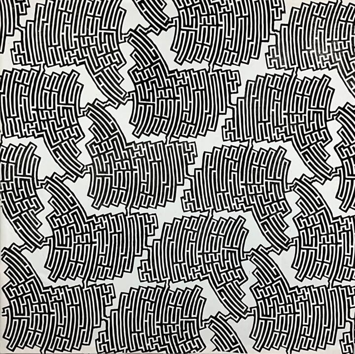 Gravures & estampes intitulée "Labyrinth #6" par Michael E. Voss, Œuvre d'art originale, Linogravures