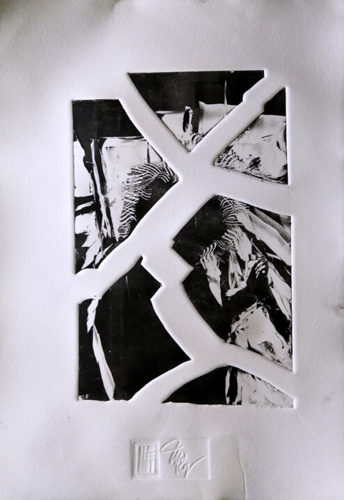 Prenten & gravures getiteld "Doorway Man Approac…" door Michael E. Voss, Origineel Kunstwerk, Monotype