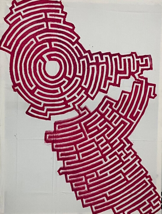 Отпечатки и Гравюры под названием "Labyrinth #9" - Michael E. Voss, Подлинное произведение искусства, Линогравюры Установлен…