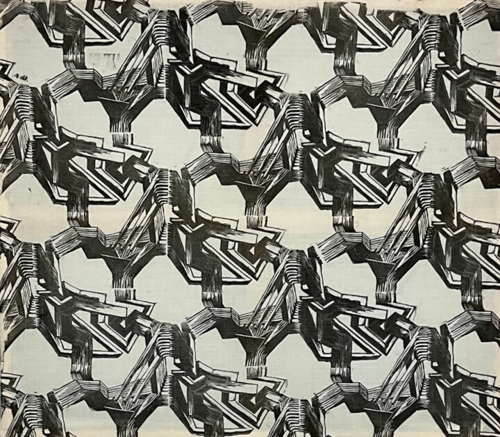 Druckgrafik mit dem Titel "Ducts and Illusions…" von Michael E. Voss, Original-Kunstwerk, Linoldrucke Auf Keilrahmen aus Hol…