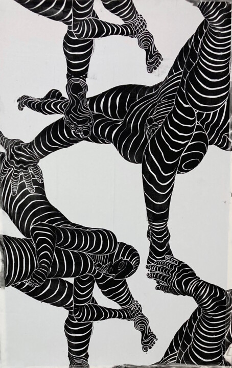 Druckgrafik mit dem Titel "He, She, They, Them…" von Michael E. Voss, Original-Kunstwerk, Linoldrucke Auf Keilrahmen aus Hol…