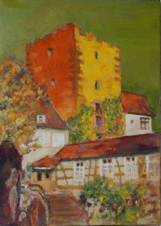 Painting titled "le-chateau-46x-33-c…" by Marie-Rose Blattner, Original Artwork