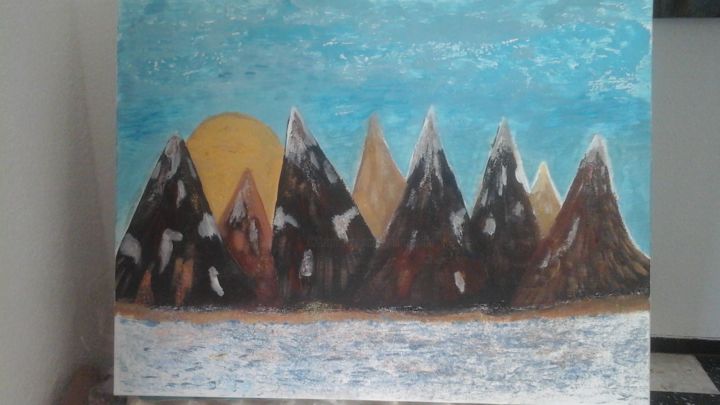 Painting titled "Montagnes" by Florence Castelli  Flofloyd, Original Artwork, Gouache