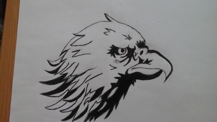 Dessin intitulée "Dessin tête d aigle" par Florence Castelli  Flofloyd, Œuvre d'art originale, Marqueur
