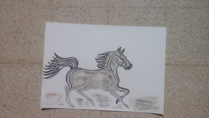 Dessin intitulée "Dessin de cheval" par Florence Castelli  Flofloyd, Œuvre d'art originale, Marqueur