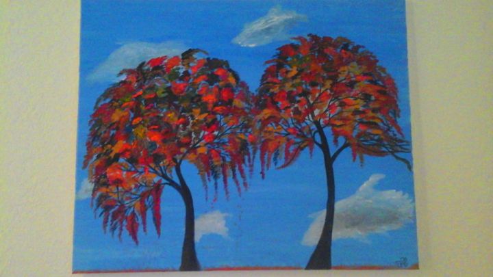 Schilderij getiteld "Les 2 arbres" door Florence Castelli  Flofloyd, Origineel Kunstwerk, Acryl