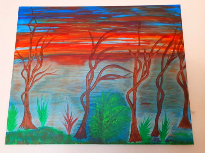 Malerei mit dem Titel "Des arbres en Autom…" von Florence Castelli  Flofloyd, Original-Kunstwerk, Acryl