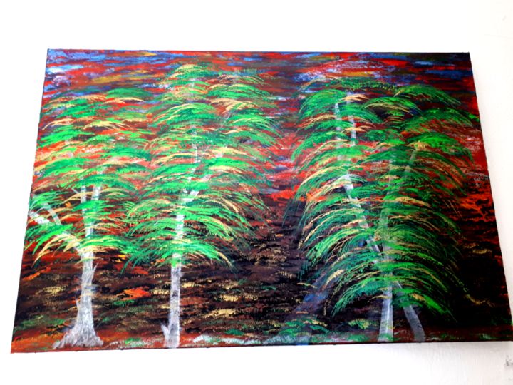 Painting titled "Tableau d arbres da…" by Florence Castelli  Flofloyd, Original Artwork, Acrylic
