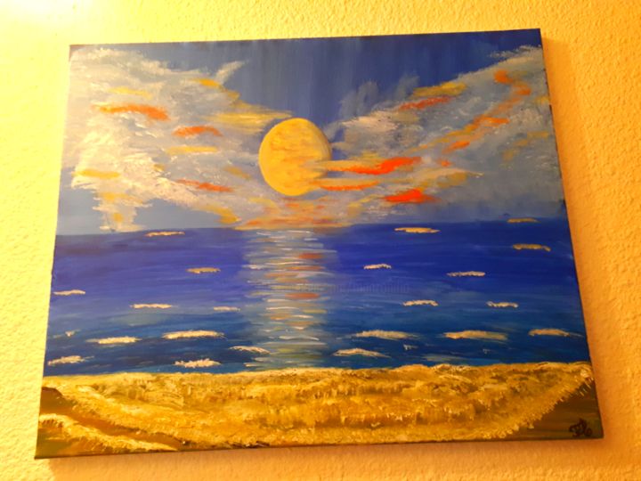 Painting titled "Couché de soleil su…" by Florence Castelli  Flofloyd, Original Artwork, Acrylic