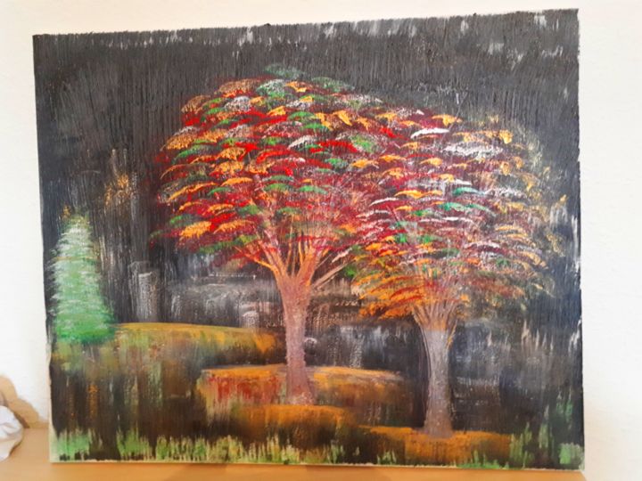 Malerei mit dem Titel "Des arbres dans la…" von Florence Castelli  Flofloyd, Original-Kunstwerk, Acryl