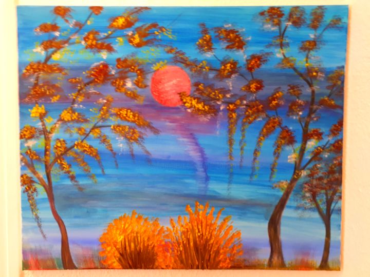 Pintura intitulada "Les arbres dans la…" por Florence Castelli  Flofloyd, Obras de arte originais, Guache