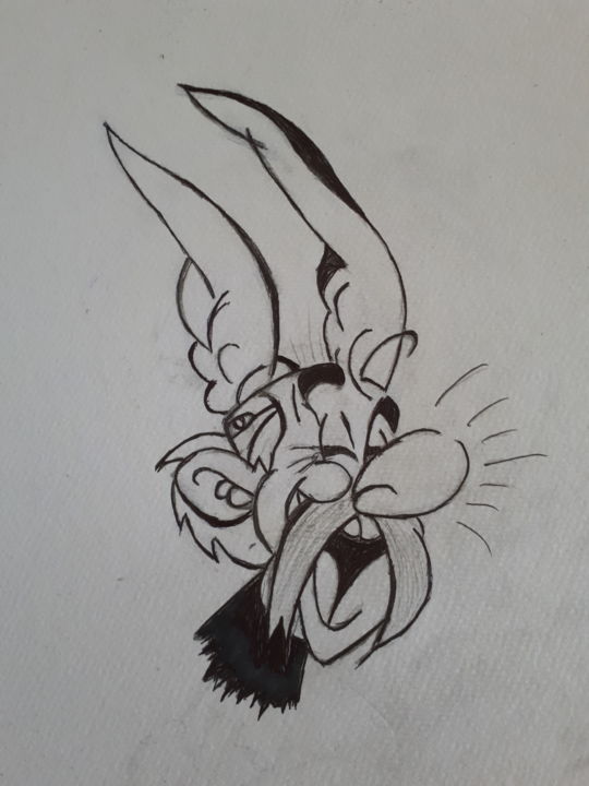 Dessin intitulée "Dessin d Asterix" par Florence Castelli  Flofloyd, Œuvre d'art originale, Stylo à bille