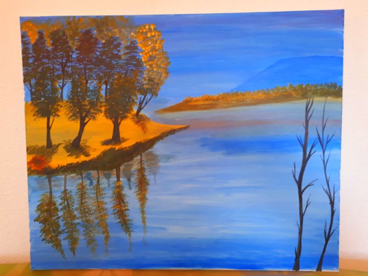 Painting titled "Paysage de bord de…" by Florence Castelli  Flofloyd, Original Artwork, Acrylic