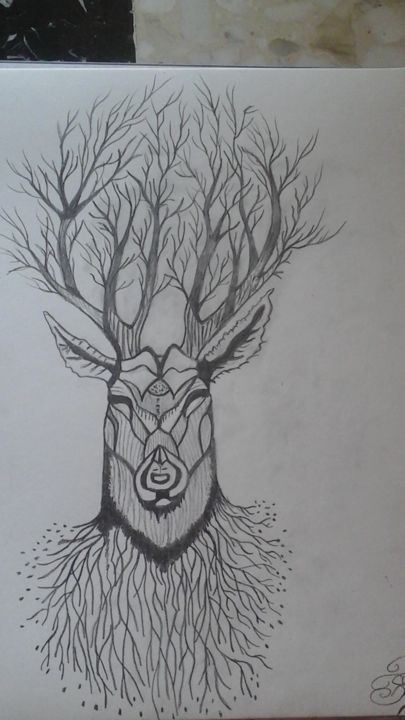 Drawing titled "Le cerf" by Florence Castelli  Flofloyd, Original Artwork, Pencil