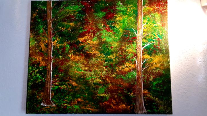 Peinture intitulée "La forêt revue à ma…" par Florence Castelli  Flofloyd, Œuvre d'art originale, Acrylique